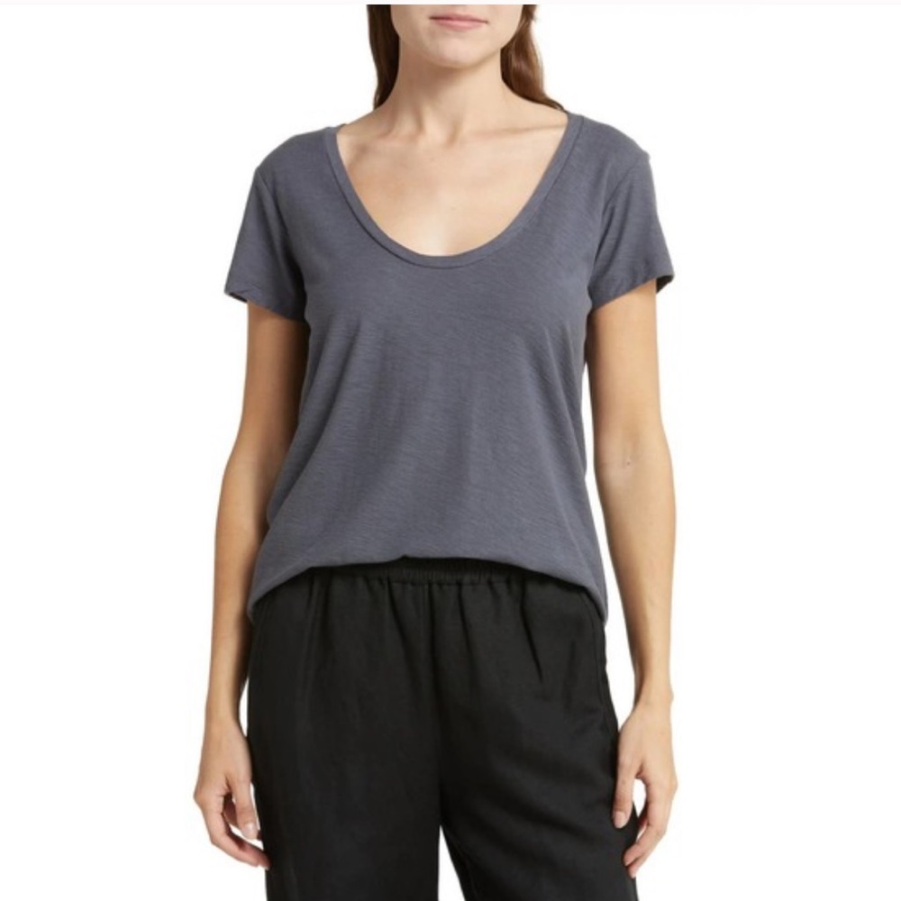 James Perse Women's Deep Scoop Neck Cap Sleeve Tee T-Shirt